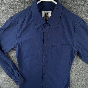 Armani Exchange Blue Small Button Up Shirt Men Long Sleeve Cotton Woven Adult